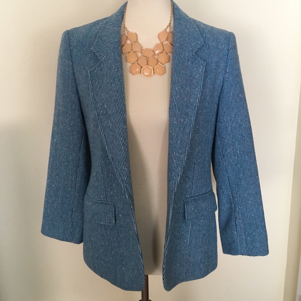 Vintage Blue Pendleton Wool Blazer, Size 8.